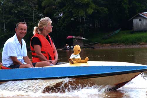 Martha on a boat in Borneo